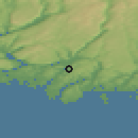 Shaded relief of the 46 km around Skomrak, drawn from the GMTED2010 grid