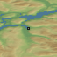 Shaded relief of the 42 km around Bjerka, drawn from the GMTED2010 grid