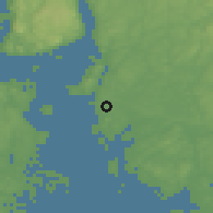 Shaded relief of the 46 km around Smedhus, drawn from the GMTED2010 grid