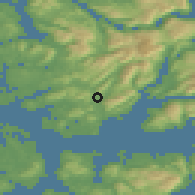 Shaded relief of the 45 km around Søfteland, drawn from the GMTED2010 grid