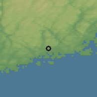 Shaded relief of the 46 km around Søgne, drawn from the GMTED2010 grid