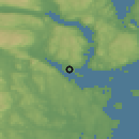 Shaded relief of the 45 km around Bjerkøya, drawn from the GMTED2010 grid