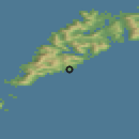 Shaded relief of the 42 km around Sørvågen, drawn from the GMTED2010 grid