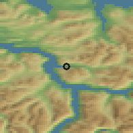 Shaded relief of the 44 km around Stordal, drawn from the GMTED2010 grid