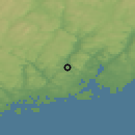 Shaded relief of the 46 km around Strai, drawn from the GMTED2010 grid