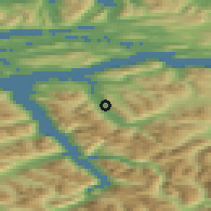 Shaded relief of the 44 km around Straumgjerde, drawn from the GMTED2010 grid