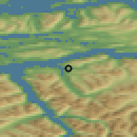 Shaded relief of the 44 km around Sykkylven, drawn from the GMTED2010 grid