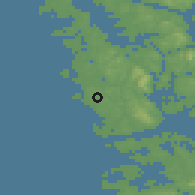 Shaded relief of the 45 km around Tælavåg, drawn from the GMTED2010 grid