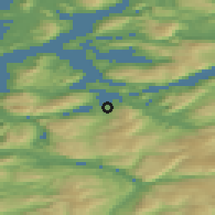 Shaded relief of the 43 km around Terråk, drawn from the GMTED2010 grid