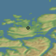 Shaded relief of the 44 km around Tjørvåg, drawn from the GMTED2010 grid