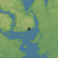 Shaded relief of the 45 km around Tofte, drawn from the GMTED2010 grid