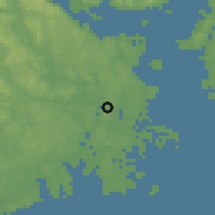Shaded relief of the 46 km around Tønsberg, drawn from the GMTED2010 grid