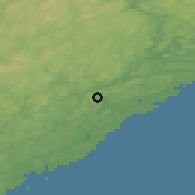 Shaded relief of the 46 km around Tvedestrand, drawn from the GMTED2010 grid