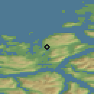 Shaded relief of the 44 km around Ulsteinvik, drawn from the GMTED2010 grid