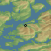 Shaded relief of the 45 km around Uskedal, drawn from the GMTED2010 grid