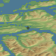 Shaded relief of the 44 km around Valle, drawn from the GMTED2010 grid