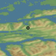 Shaded relief of the 44 km around Vatne, drawn from the GMTED2010 grid