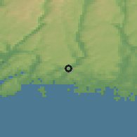 Shaded relief of the 46 km around Vigeland, drawn from the GMTED2010 grid