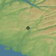 Shaded relief of the 46 km around Vikeså, drawn from the GMTED2010 grid