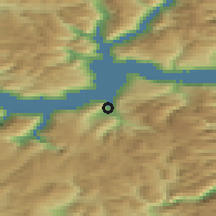 Shaded relief of the 45 km around Viksøyri, drawn from the GMTED2010 grid