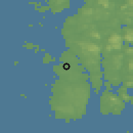 Shaded relief of the 46 km around Visnes, drawn from the GMTED2010 grid