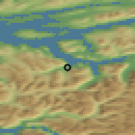 Shaded relief of the 44 km around Voll, drawn from the GMTED2010 grid