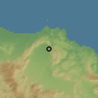 Shaded relief of the 58 km around al-`Āmarāt, drawn from the GMTED2010 grid