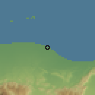 Shaded relief of the 58 km around as-Sīb, drawn from the GMTED2010 grid