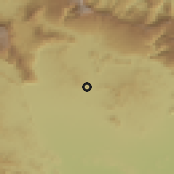 Shaded relief of the 58 km around Bahlā', drawn from the GMTED2010 grid