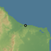 Shaded relief of the 58 km around Banī Bū `Alī, drawn from the GMTED2010 grid