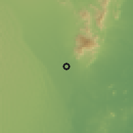 Shaded relief of the 58 km around Banī Bū H̨assan, drawn from the GMTED2010 grid