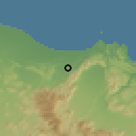 Shaded relief of the 58 km around Bawšar, drawn from the GMTED2010 grid