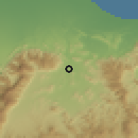 Shaded relief of the 58 km around Bidbid, drawn from the GMTED2010 grid