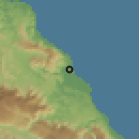 Shaded relief of the 58 km around Qurayyāt, drawn from the GMTED2010 grid