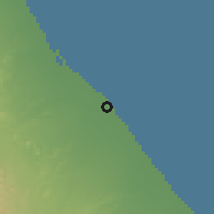 Shaded relief of the 58 km around Şuh̨ār, drawn from the GMTED2010 grid