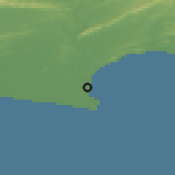 Shaded relief of the 57 km around Pasni, drawn from the GMTED2010 grid