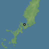 Shaded relief of the 60 km around Koror, drawn from the GMTED2010 grid