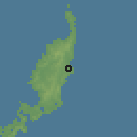Shaded relief of the 60 km around Melekeok, drawn from the GMTED2010 grid