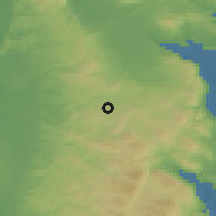 Shaded relief of the 56 km around 'Arrābah, drawn from the GMTED2010 grid