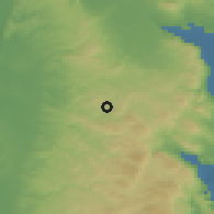 Shaded relief of the 56 km around 'Ajjah, drawn from the GMTED2010 grid