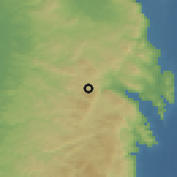 Shaded relief of the 56 km around 'Aşīrah aš-Šamāliyah, drawn from the GMTED2010 grid