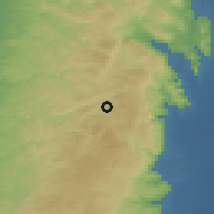 Shaded relief of the 56 km around as-Sāwiyah, drawn from the GMTED2010 grid