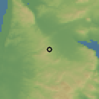 Shaded relief of the 56 km around aţ-Ţaybah, drawn from the GMTED2010 grid
