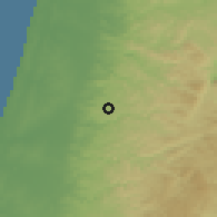 Shaded relief of the 56 km around 'Azzūn, drawn from the GMTED2010 grid