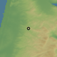 Shaded relief of the 56 km around Bal'ā, drawn from the GMTED2010 grid