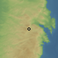 Shaded relief of the 56 km around Balāţah, drawn from the GMTED2010 grid