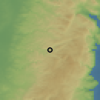 Shaded relief of the 56 km around Bani Zeid ash Sharqiya, drawn from the GMTED2010 grid