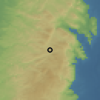 Shaded relief of the 56 km around Baytā, drawn from the GMTED2010 grid