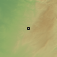 Shaded relief of the 56 km around Bayt 'Awwā, drawn from the GMTED2010 grid