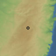 Shaded relief of the 56 km around Bayt Fajjār, drawn from the GMTED2010 grid
